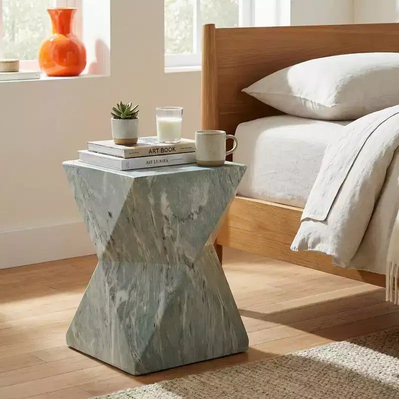 Geometric Patio End Table Indoor&Outdoor Side Table, MGO Weather Resistant Decorative Accent Table Garden Plant Stand, No Assembly - ModernLuxe