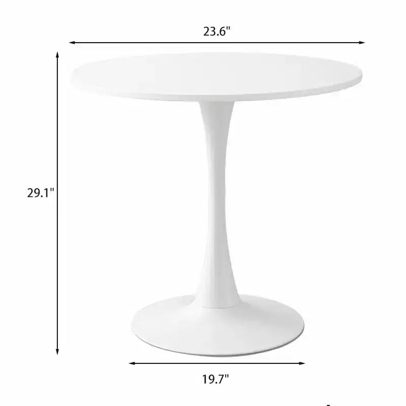 NAYSAYE Modern Round Dining Table End Table MDF Top Steel Base Kitchen Coffee Table Living Room Office, White, 23.6*19.7*29.1