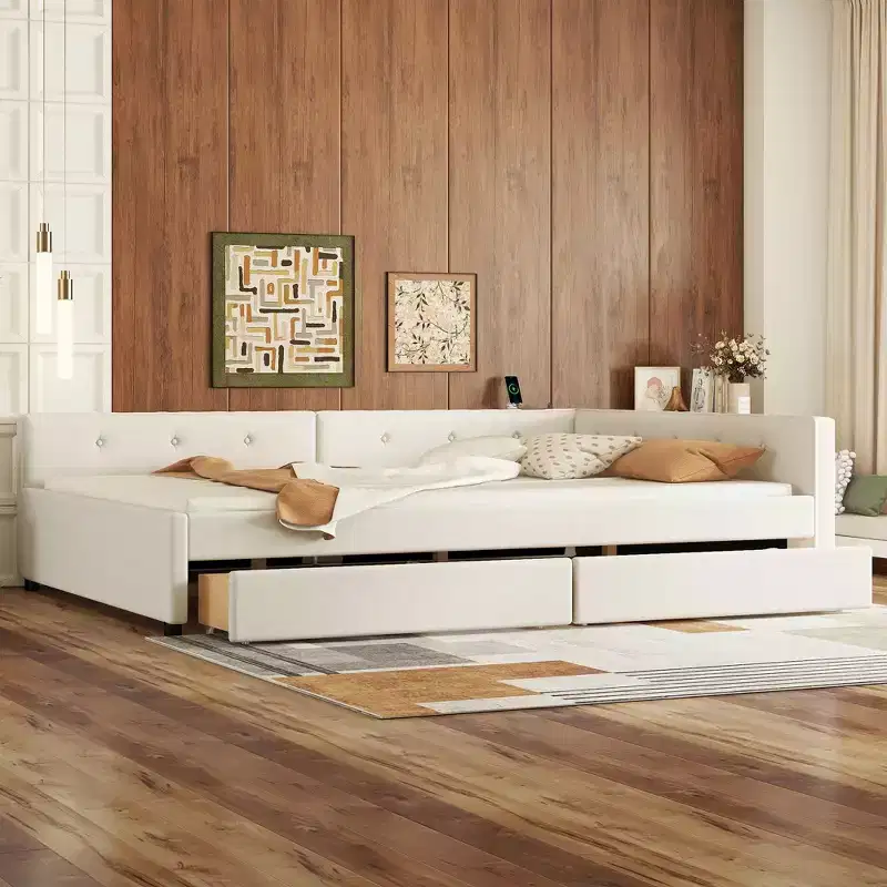 Whisen Elegant Design Queen Size Upholstered Platform Bed with USB Ports