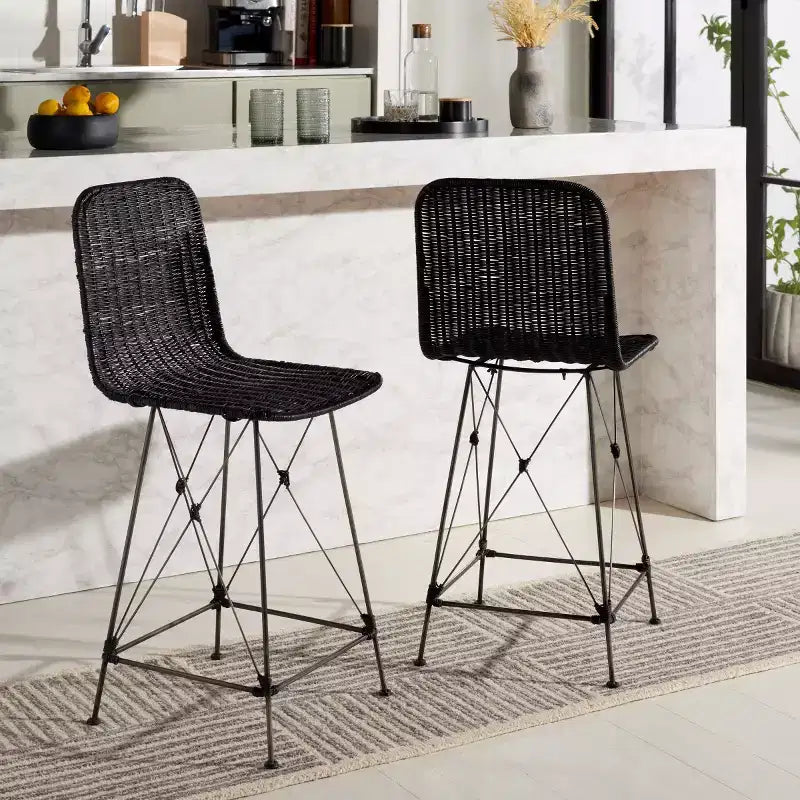 Weaved Rattan Counter Stool Set of 2