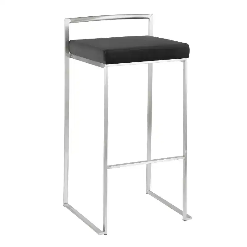 LumiSource Set of 3 Fuji Stacker Barstools Stainless Steel/Black PU