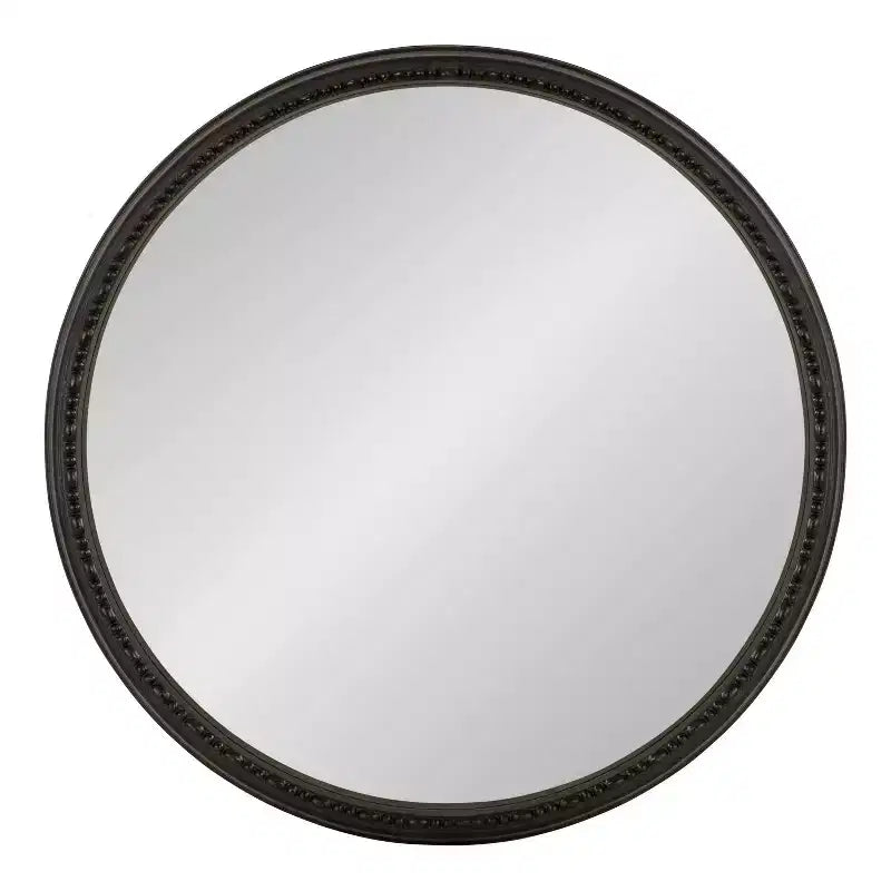 24 Round Wall Mirror 鈥?Black Beaded Plastic Frame, 21.5 Reflective Area