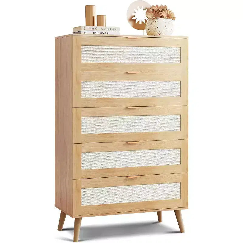 GALAXHERO 5-Drawer Tall Wooden Dresser - Storage Organizer with Metal Handles for Bedroom, Living Room, Hallway & Closet,White