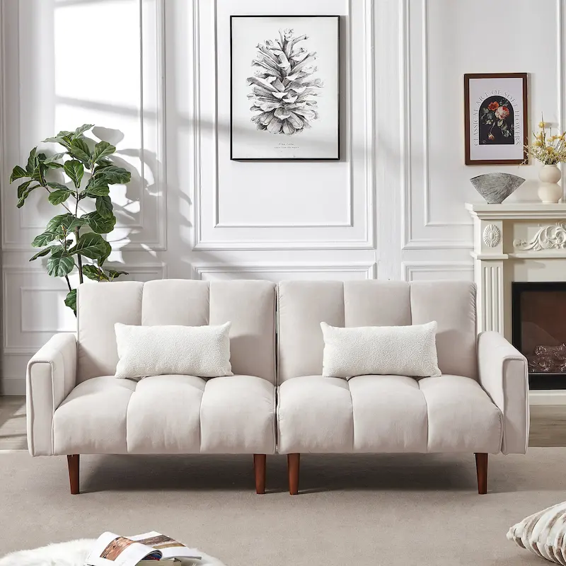 Convertible Futon Sofa Bed with Adjustable Positions and Wooden Legs