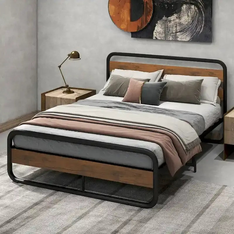 Metal Platform Bed Frame with Arc Headboard