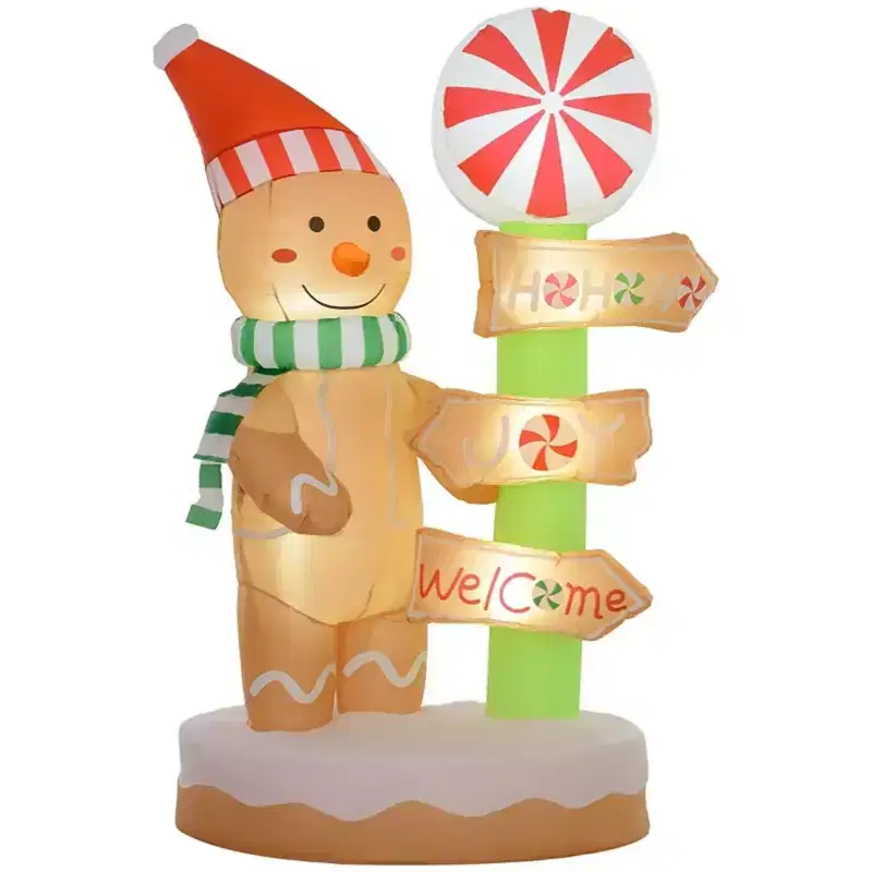 NAYSAYE 6FT Gingerbread Man Inflatable With Signpost Christmas Decoration Festive Holiday Yard Display for Home Garden, 45.3*27.6*71.7