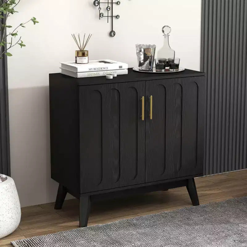 MAYEERTY Mid Century Modern Fluted Sideboard Cabinet with Adjustable Slevles Solid Wood Legs for Living Room Walmut