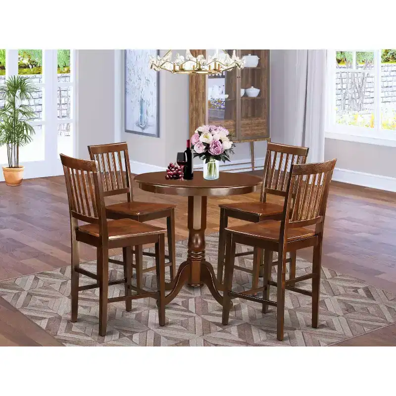 Counter Height Dining Set - 5 Piece Round Table & 4 Chairs - Modern Kitchen Set