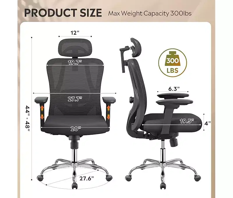GALAXHERO Ergonomic Mesh Desk Chair with Adjustable 3D Headrest Tilt Function, Big and Tall Reclining Chair with Lumbar Support and 3D Armrests