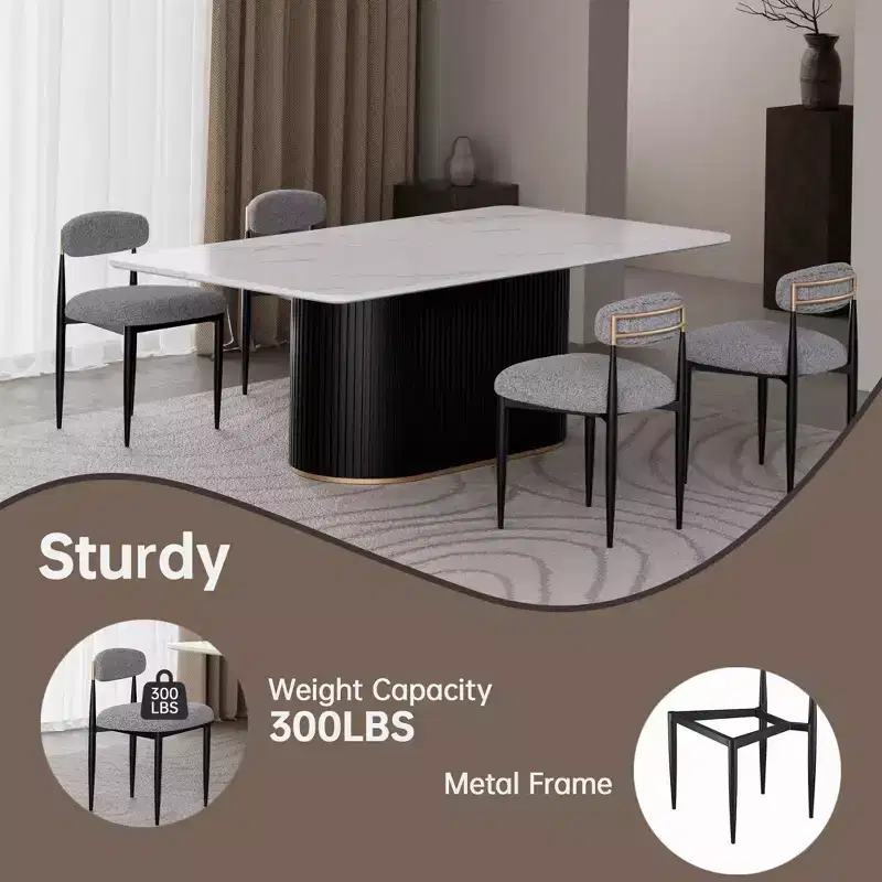 Modern 5-Piece Faux Marble Dining Table with Boucle Armless Chairs in Grey Dining Room Set for Kitchen -Morden Fort