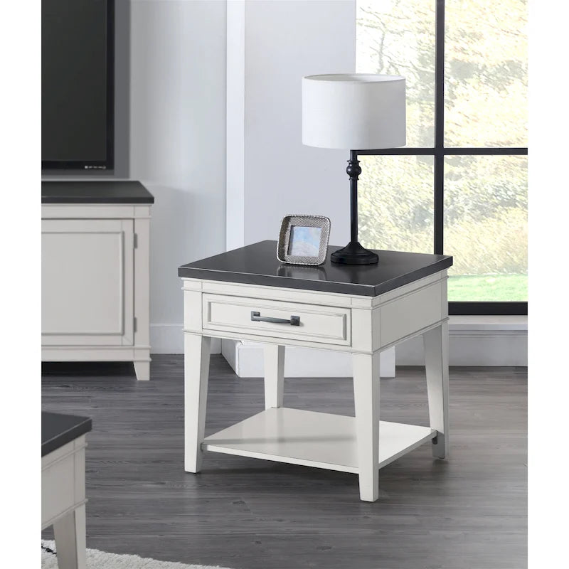 24 White and Grey 1-Drawer End Table