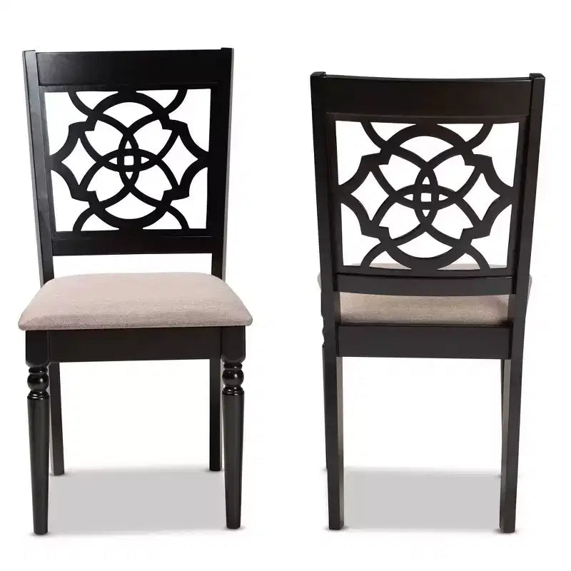 2pc Renaud Fabric Dining Chair Set with Cut-Out Back Design - Baxton Studio: Oak Wood, Foam Padding