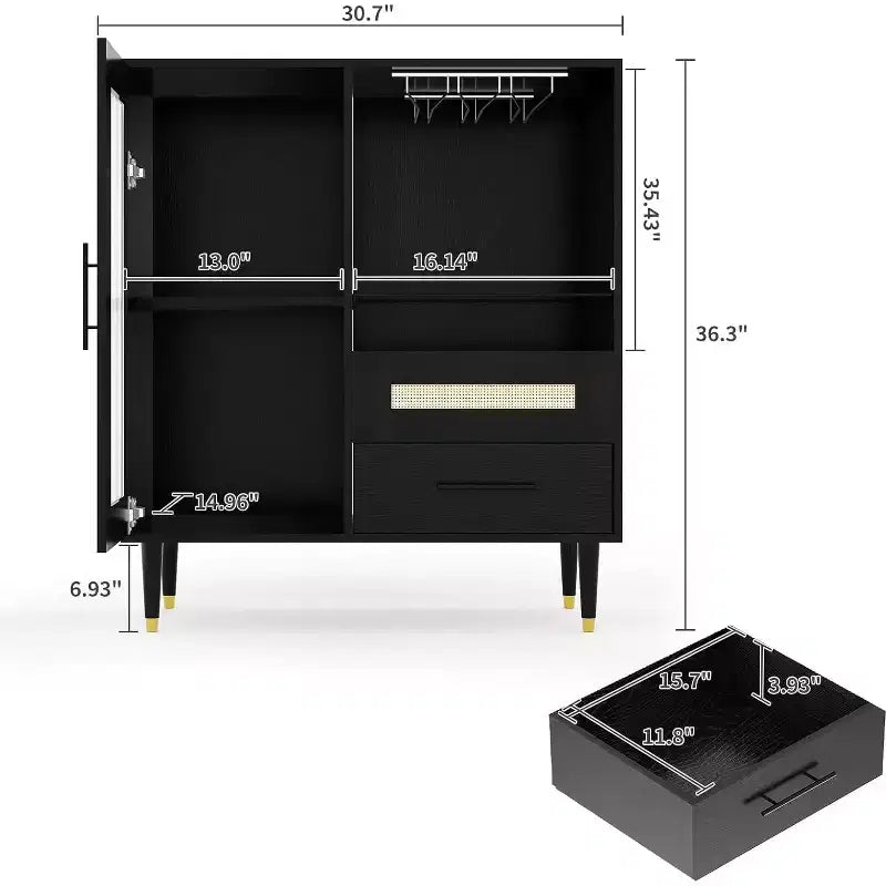 30.7 Inches, Modern Wine Cabinet with Wine Glass Rack and Storage Cabinet, Suitable for Kitchen, Dining Room and Living Room