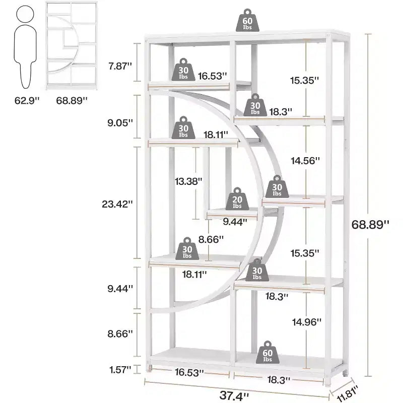 Lantine Bookshelf Industrial 5 Tier Etagere Bookcase: Freestanding tall organizer with 9-open storage shelves for living room, bedroom.