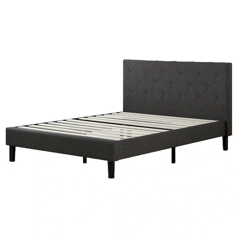 Dark Grey Upholstered Diamond Stitched Platform Bed