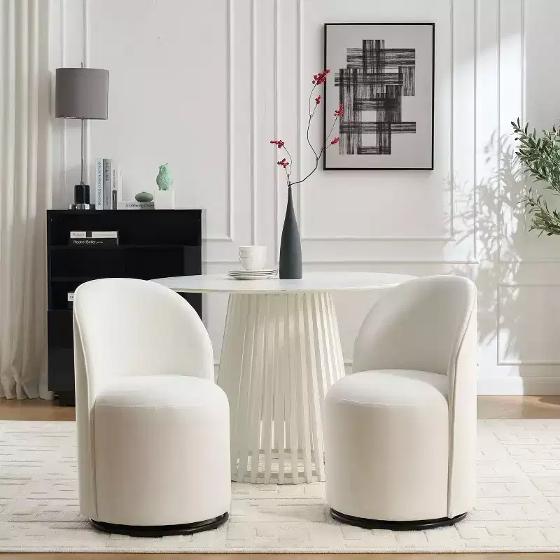 Modern 360° Swivel Velvet Barrel Dining Chair with Thick Cushion