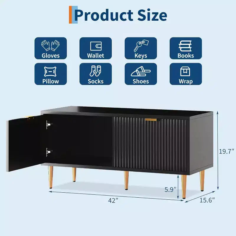 Shoe Cabinet, Fluted Entryway Bench with 2 Doors, Shoe Storage Bench for Hallway, Living Room, Bedroom