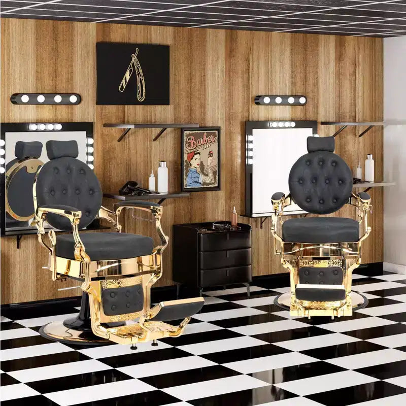 Karl Home Vintage Black With Gold Frame Heavy Duty Hydraulic Recline Barber Chair