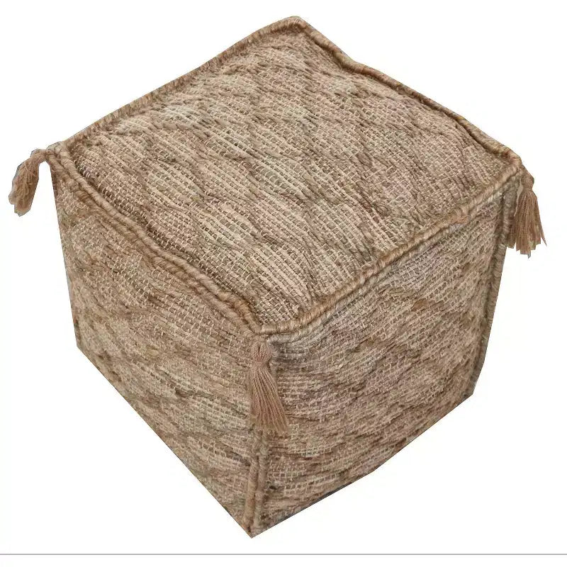 18 Brown Jute Cube Trellis Pouf Ottoman