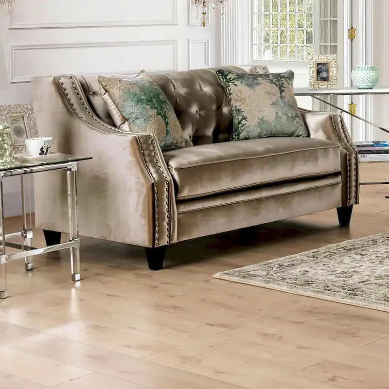 Vynn Transitional Solid Wood Padded Loveseat by Furniture of America