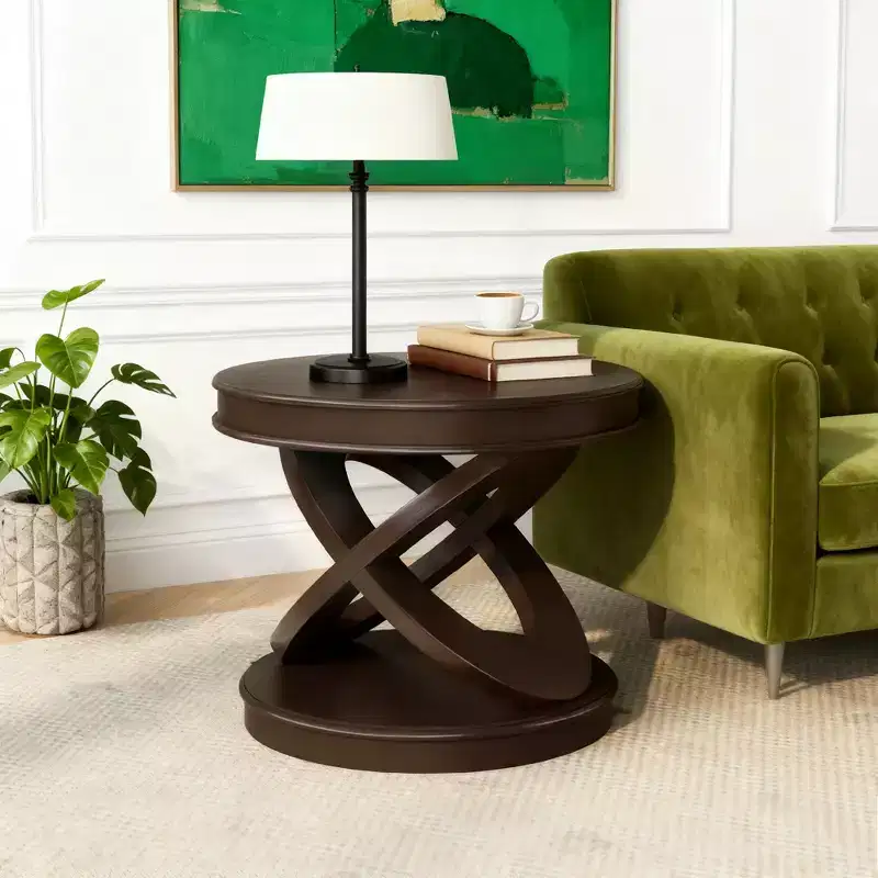 Luxystar Retro Wood Round End Table with X-shape Base for Dining or Living Room, Espresso
