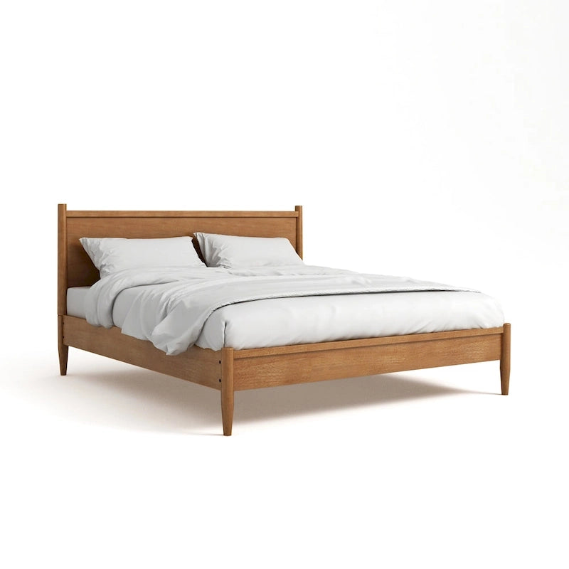 Queen Size Mid-Century Modern Wood Panel Platform Bed with Tapered Legs