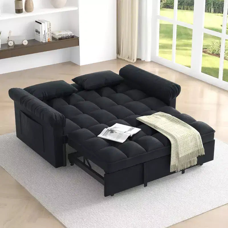 EHMKNP Flannel Uphosltered Loveseats Sofa Bed with Pull-out Bed,Adjsutable Back