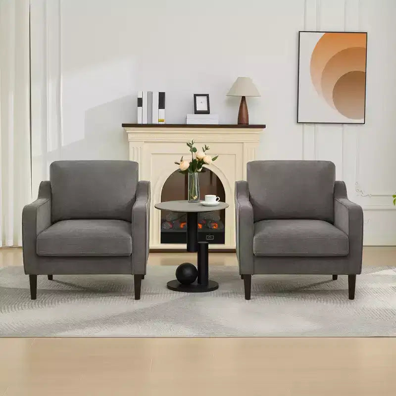 Modern Comfy Accent Chair, Linen Fabric Upholstered Armchair,Reading Side Chair, Single Sofa with Back Pillow and Wood Legs for Living Room, Beige