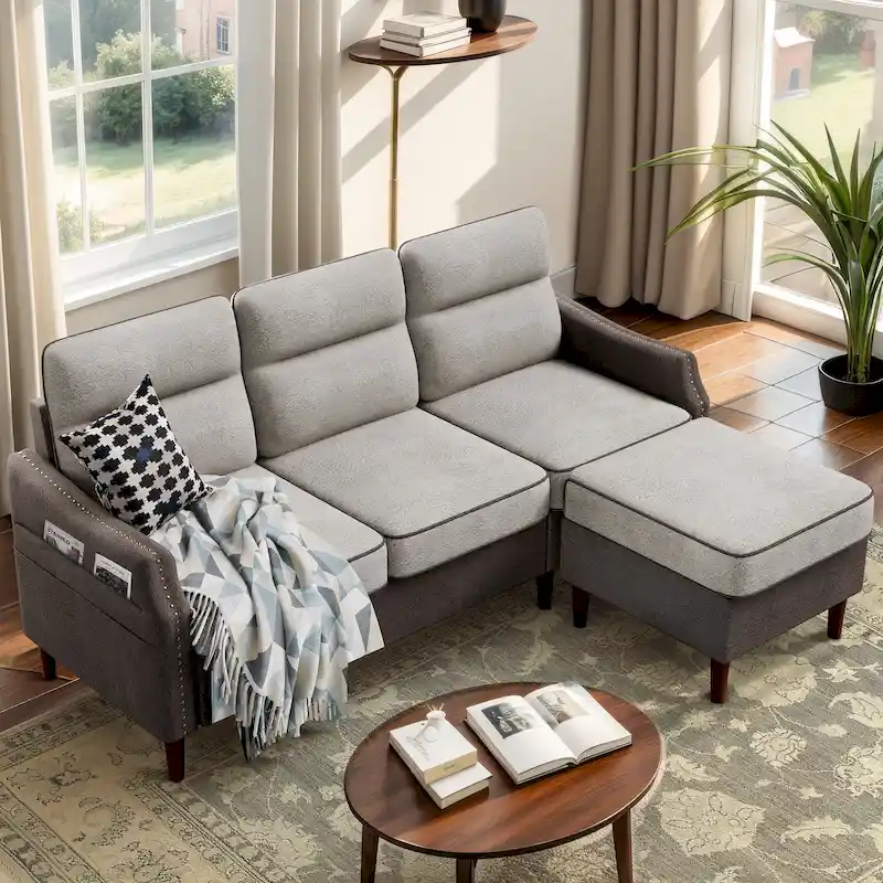Futzca 78 L Shaped Sofa Couch with Ottoman and Side Storage Bag