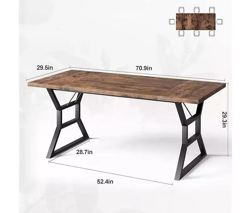 Rectangular Dining Table with Waist Detail 鈥?Engineered Wood Top, Metal Legs, Seats 6, 70.9Wx29.5Dx29.3H