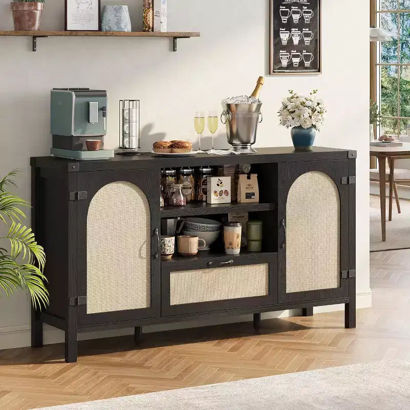 Large Buffet Sideboard Cabinet with Storages Drawers,59 Coffee Bar Cabinet with with Adjustable Shelves for Kitchen/Dining Room/Living Room