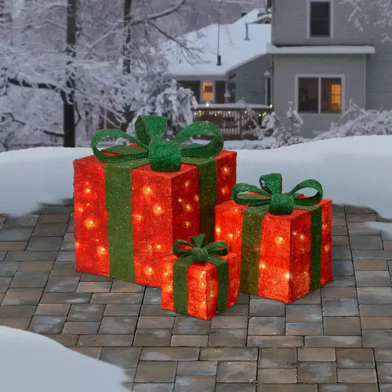 National Tree Company Pre-Lit Red Sisal Gift Box Assortment