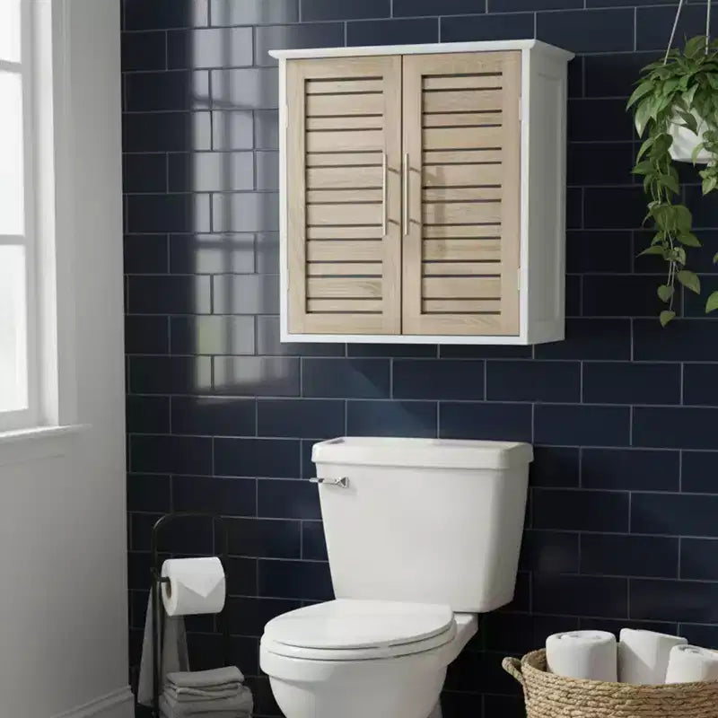 Wall Mounted Bathroom Medicine Cabinet with Two Louvered Doors �C 20.5 x 21.7 x 8.7 in, MDF with Interior Shelf