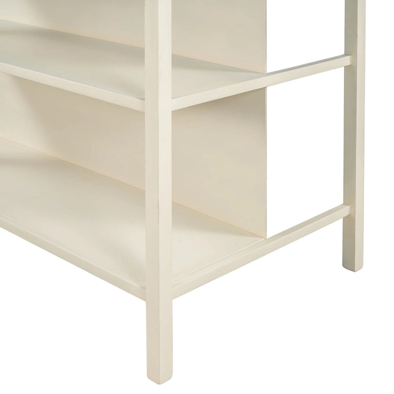 Tan Rustic Solid Rubberwood Stationary Kitchen Island with 2 Open Shelves
