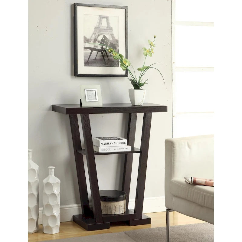 V-Shaped Console Table with Shelves