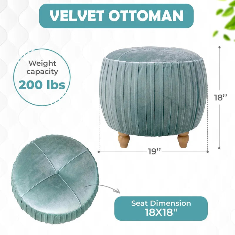 Velvet Small Round Ottoman for Living Room or Bedroom