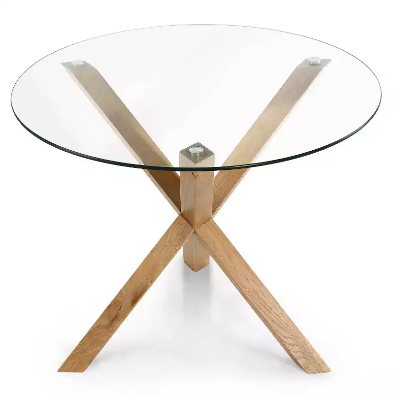 Poly & Bark 37.4 Kennedy Glass Top Round Wood Dining Table