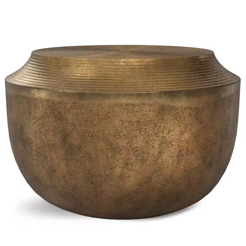 Round Cast Aluminum Coffee Table in Antique Brass, 21 inch, No Assembly Required
