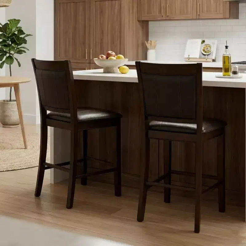 GDFStudio Grayson Farmhouse 25 Wood and Faux Leather Upholstered Counter Height Bar Stool with Footrest