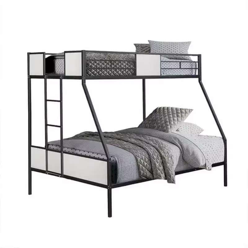 Royal Hampton Twin over Full Bunk Bed, Attached Side Ladder, Black and White Metal