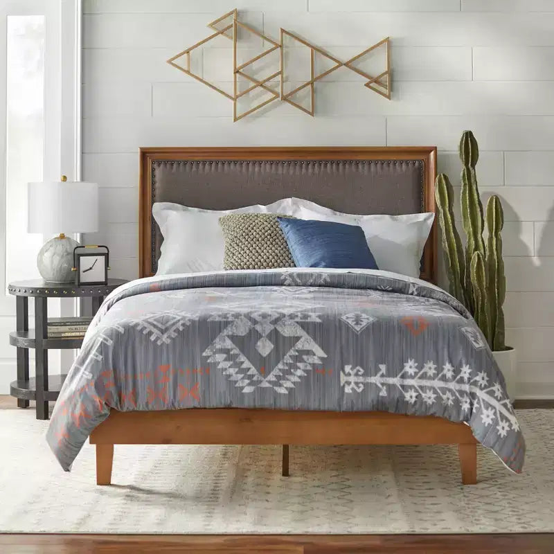 Queen Shaye Upholstered and Rustic Wood Bed - Buylateral