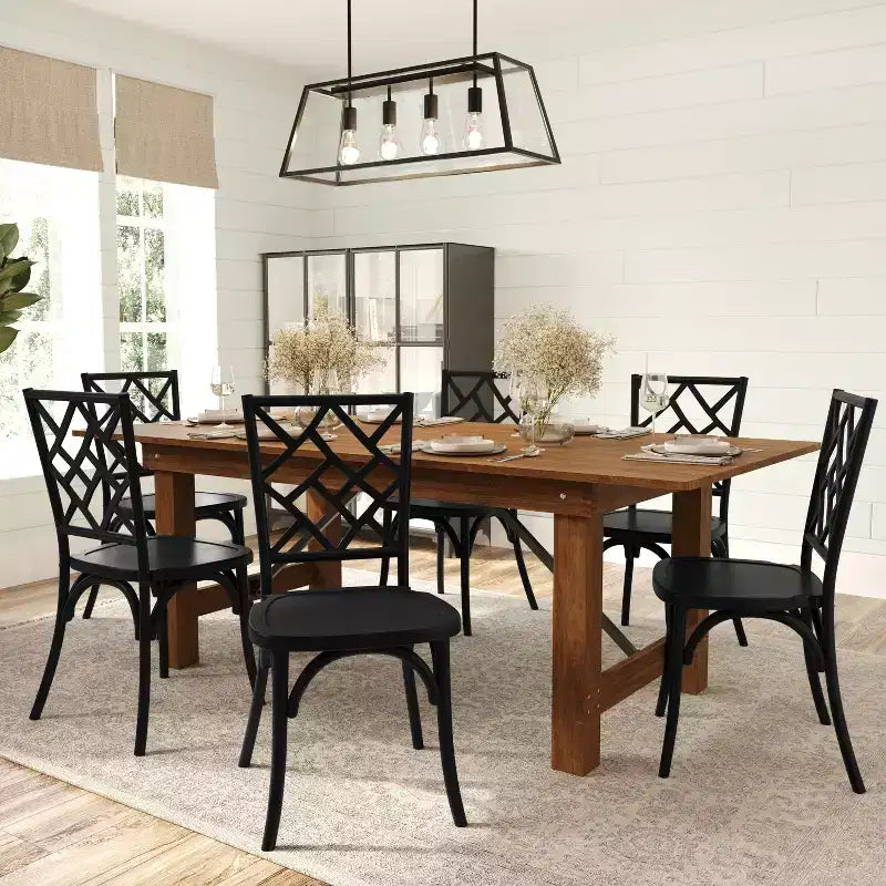 Merrick Lane Solid Wood Dining Chair with Stackable Design, Ornate Seat Back Accenting, and Elegant Finish