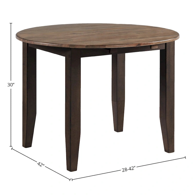 42 Round Drop Leaf Dining Table - Black & Walnut