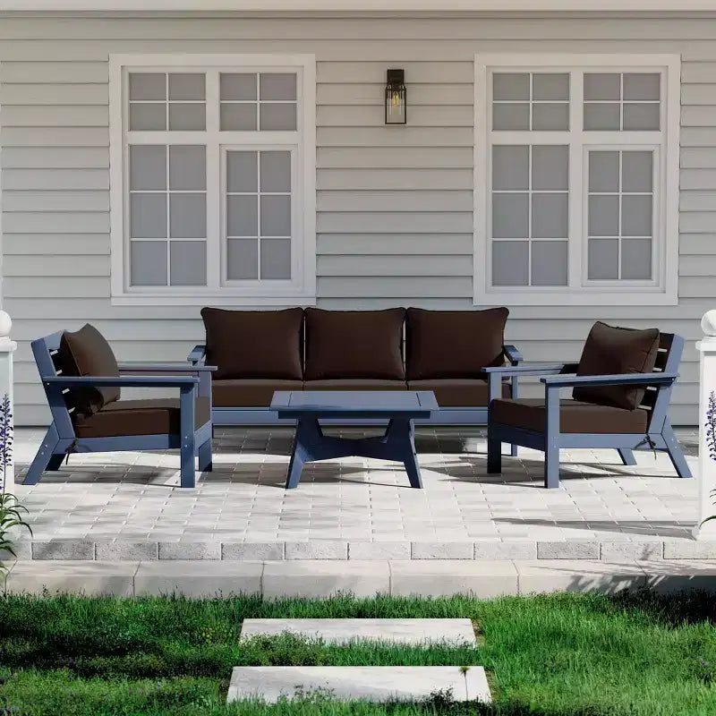 WestinTrends Avalon Outdoor 6-Piece Modular Sectional Patio Furniture Sofa Set, Navy Blue/Brown