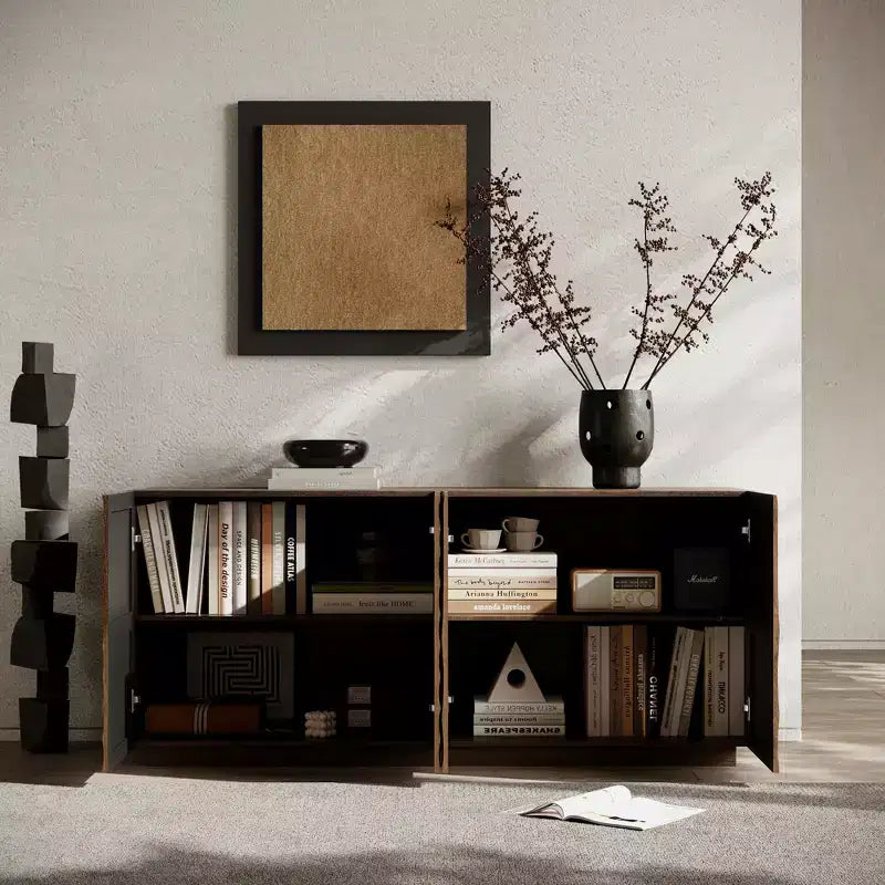 GDFStudio Grella 59'' Modern 3D Texture Storage Buffet Cabinet with 4 Doors and 2 Shelves