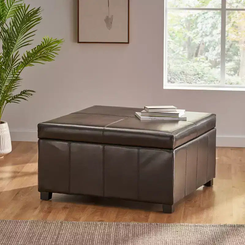 GDFStudio Stanford Contemporary Bonded Leather Channel Stitch Storage Ottoman