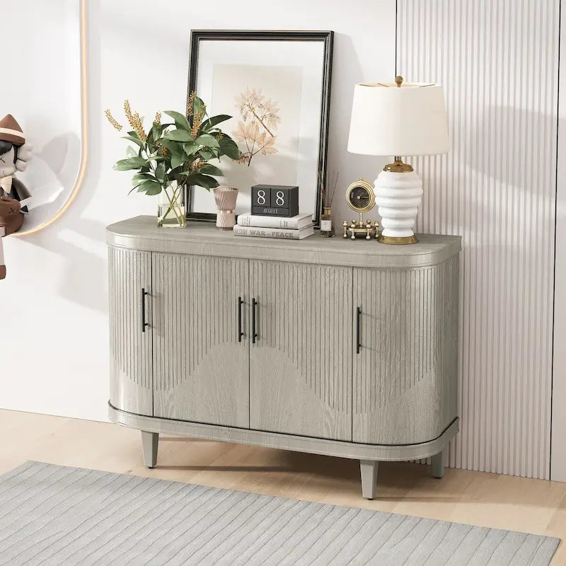 Modern Curved Sideboard Storage Cabinet with 4 Doors and Adjustable Shelves
