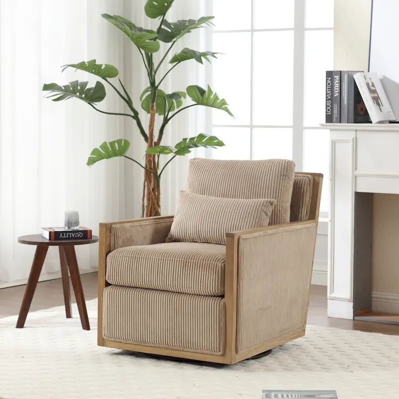 360° Swivel Barrel Accent Chair | Hardwood Frame | Foam Cushion | 300 lb | 26.77H