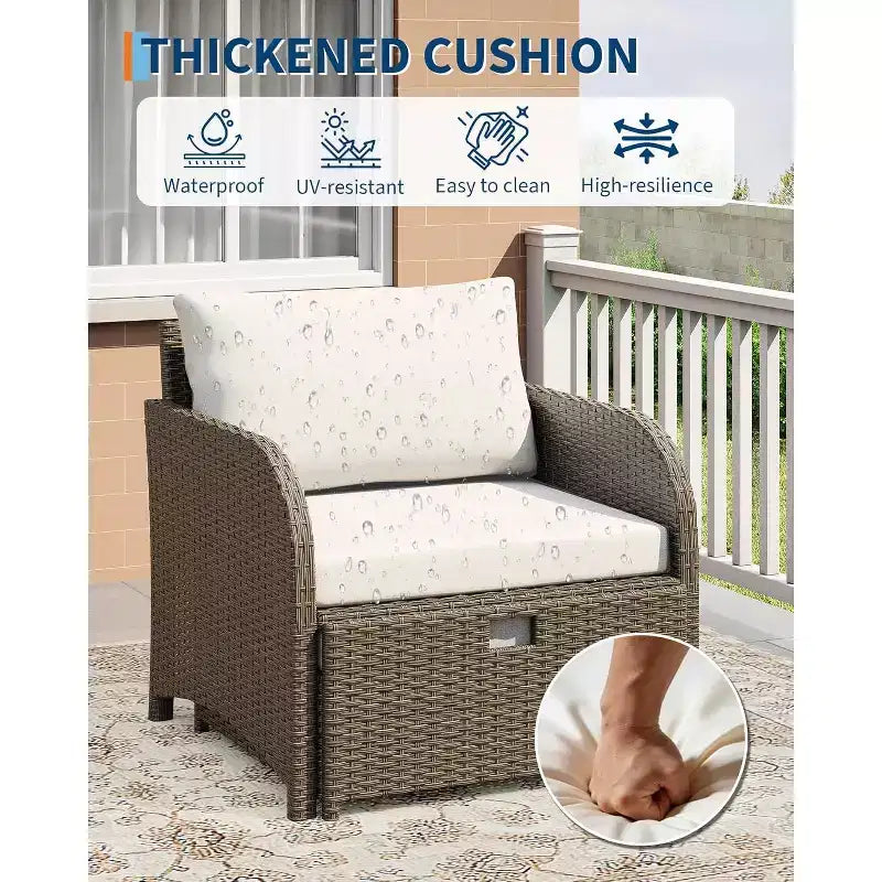 GustoWave 5-Piece PE Rattan Patio Furniture Set, Outdoor Wicker Seating with Ottomans & Glass Table, All-Weather Conversation Set for Garden Balcony