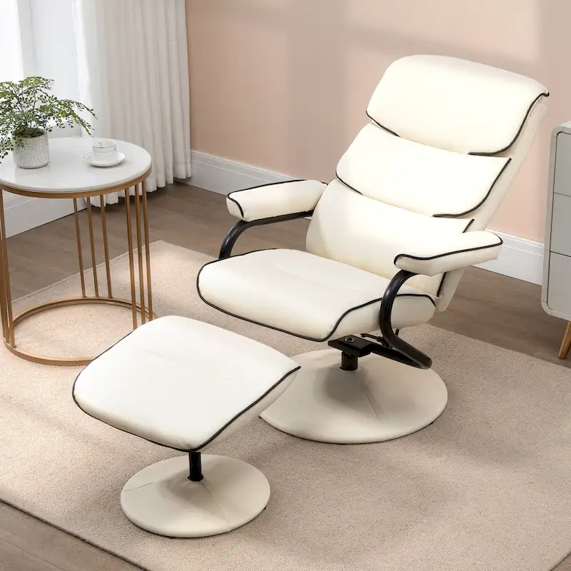 360 Swivel PU Leather Recliner Adjustable Lounge Chair High Back Armchair with Ottoman and Thick Foam Padding